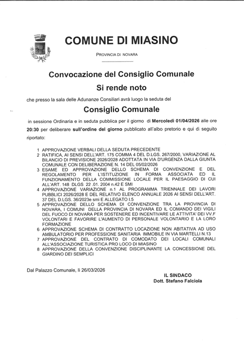 Convocazione Consiglio Comunale
